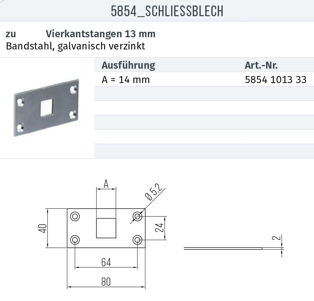 DENI Flachschliessblech für TTR 10 u. 13 mm